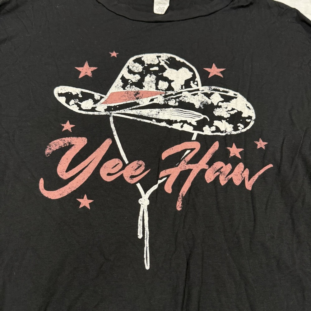 Bibi Yee Haw Cowboy Hat Graphic Long Sleeve Top Black Pink Western Large - Picture 2 of 7